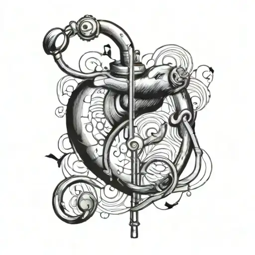 A stethoscope forming a heart shape with musical symbols inside tattoo design idea