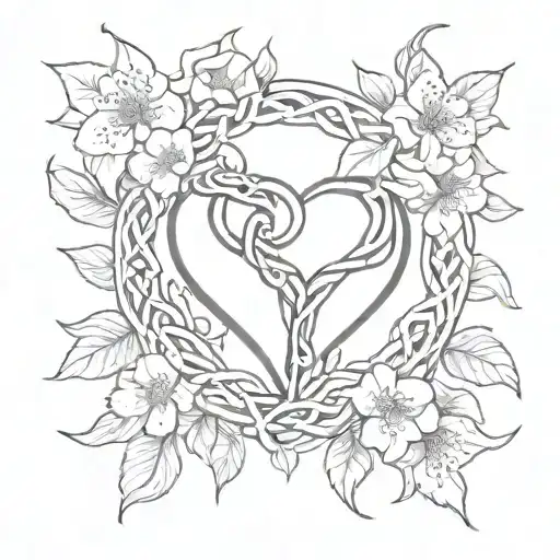 celtic hidden heart with  apple blossom flower tattoo design idea