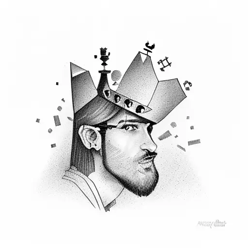 a chess farmer looking in the mirror and seeing the king in his reflection tattoo design idea