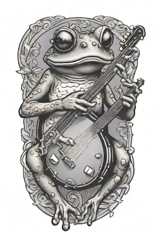 frog playing a banjo wearing sunglasses tattoo design idea