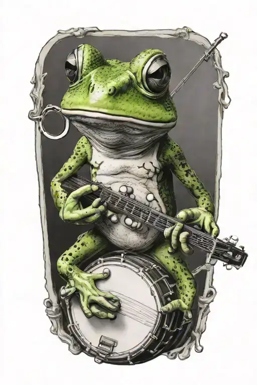 frog playing a banjo wearing sunglasses tattoo design idea