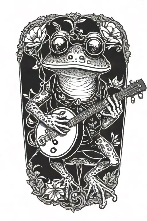 frog playing a banjo wearing sunglasses tattoo design idea