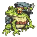 FUNNY FROG WITH HAT AND BACKPACK tattoo design idea