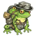 FUNNY FROG WITH HAT AND BACKPACK tattoo design idea