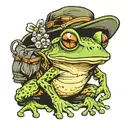 FUNNY FROG WITH HAT AND BACKPACK tattoo design idea