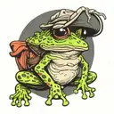 FUNNY FROG WITH HAT AND BACKPACK tattoo design idea