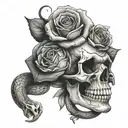 skull and rose and snake wrapped tattoo design idea