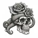 skull and rose and snake wrapped tattoo design idea