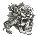 skull and rose and snake wrapped tattoo design idea