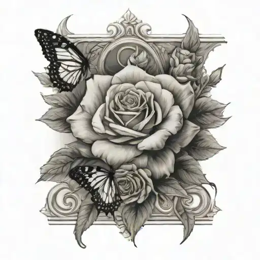 rose and butterfly down spine tattoo with flowers tattoo design idea