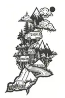 Forest, Mountains, rally, turbo and sparkplugg tattoo design idea