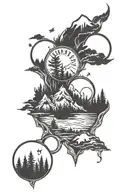 Forest, Mountains, rally, turbo and sparkplugg tattoo design idea