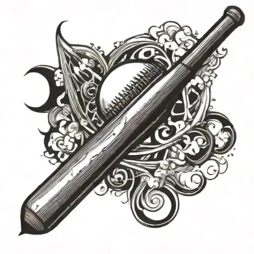 Cricket bat and ball merging into a heartbeat line tattoo design idea