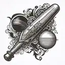 Cricket bat and ball merging into a heartbeat line tattoo design idea