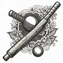 Cricket bat and ball merging into a heartbeat line tattoo design idea