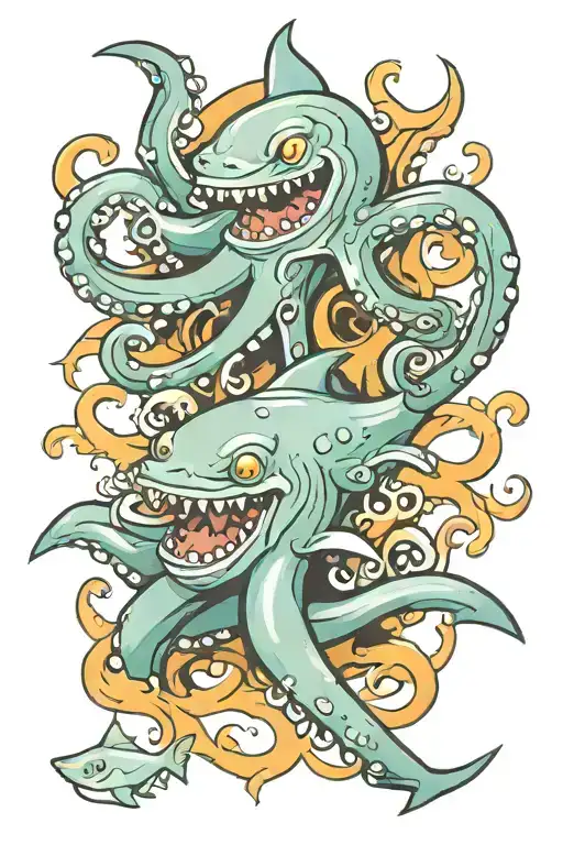 octopus and shark  tattoo design idea