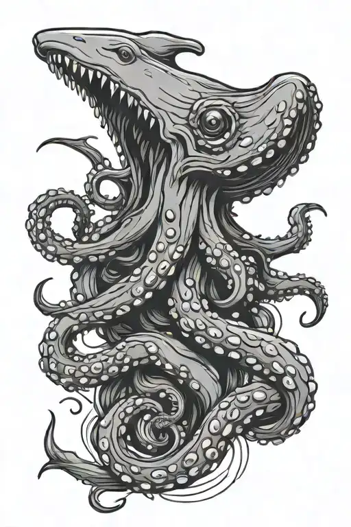 octopus wrapped in shark tattoo design idea