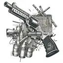 A detailed scene of a redneck shooting competition, with targets, guns, and beer bottles scattered around tattoo design idea