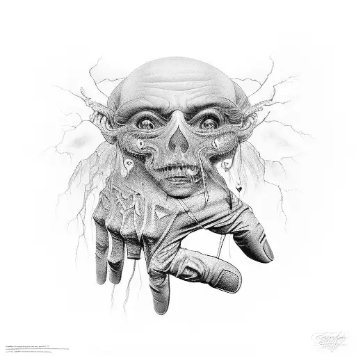  the struggle between light and darkness during sleep paralysis, with intricate details like hands reaching out from sha tattoo design idea