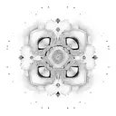 Psychedelic black-grey mandala merging with a sketch-style representation of a euphoric rave crowd tattoo design idea