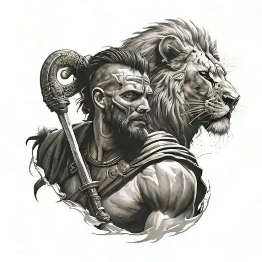 gladiator with lion tattoo design idea