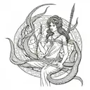 Cassandra princess of Troy with snakes, blood and pitchforks  tattoo design idea