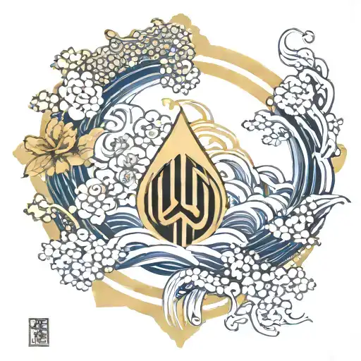 water and gold elements love each other tattoo design idea