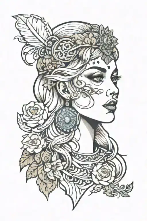 greek goddess looks like has lob cut blond hair diomond shape face coloured eyes rinoplastic nose and have russian lips tattoo design idea