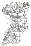 lotus,hourglass,ladder,infinity,tree,moon tattoo design idea