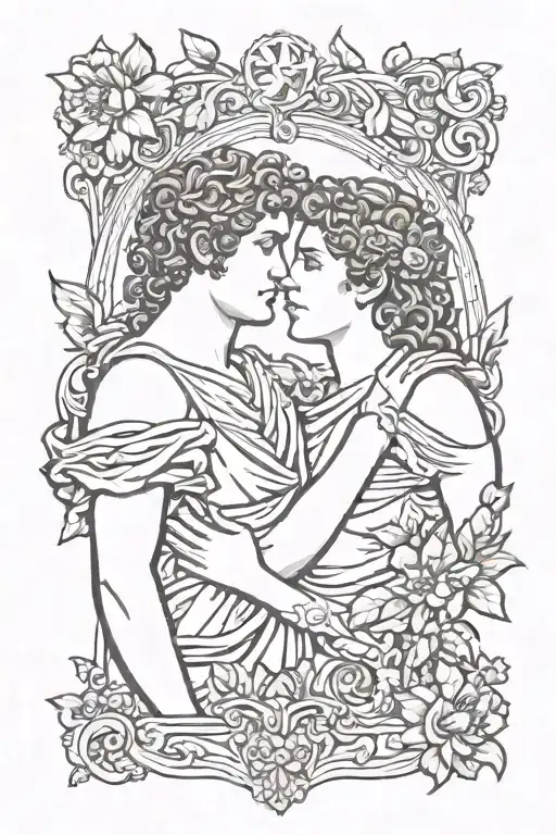 A shoulder-to-elbow tattoo depicting the duality of Apollo and Dionysus. tattoo design idea