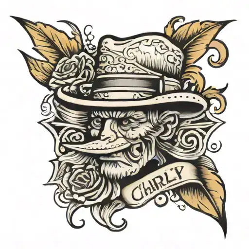 tattoo name Charly , small fine line , kind hat  tattoo design idea