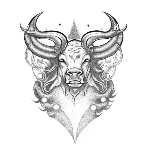 Astral looking Bull with a lot of money tattoo design idea