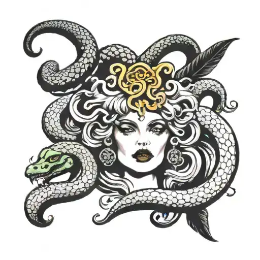 versace  medusa red eyes snakes around her head and she is smoking cigar   tattoo design idea