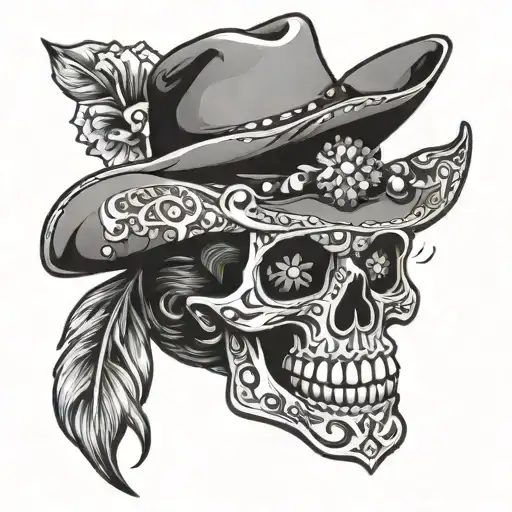 sugar skull, cowboy tattoo design idea