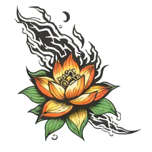 Lightning Bolt and Lotus Flower tattoo design idea
