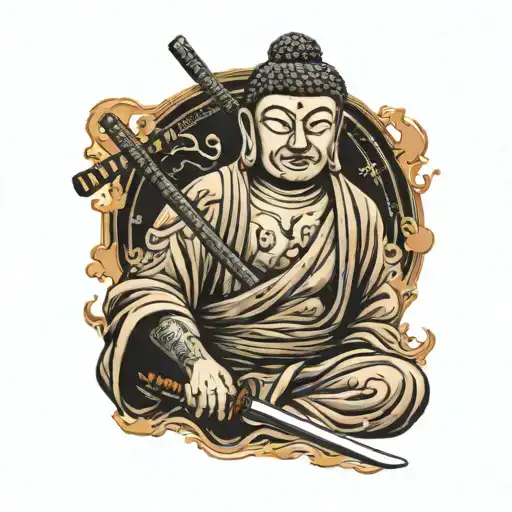 Buddha with a katana tattoo design idea