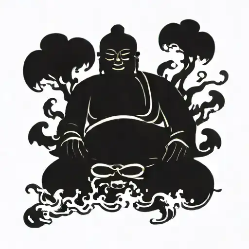 Lightning Buddha Meditating, Oni Mask tattoo design idea