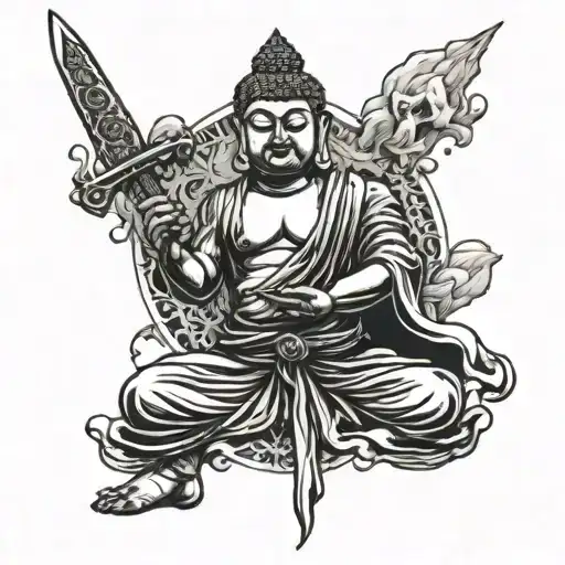 Buddha with a sword tattoo design idea