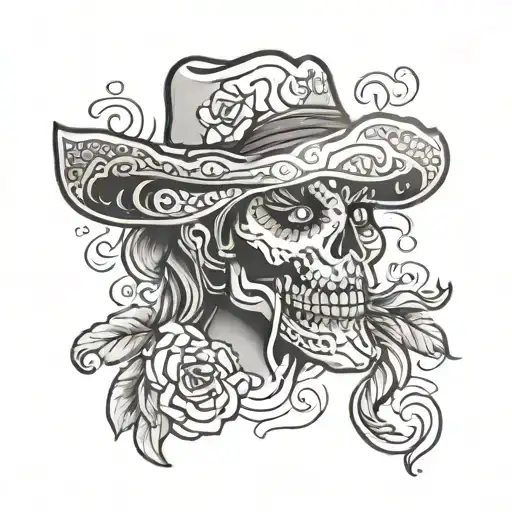 sugar skull, cowboy tattoo design idea