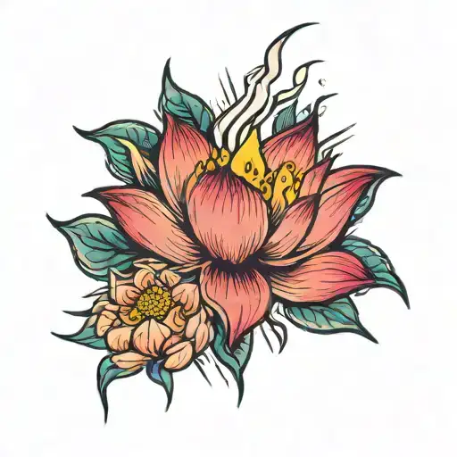 Lightning Bolt and Lotus Flower tattoo design idea