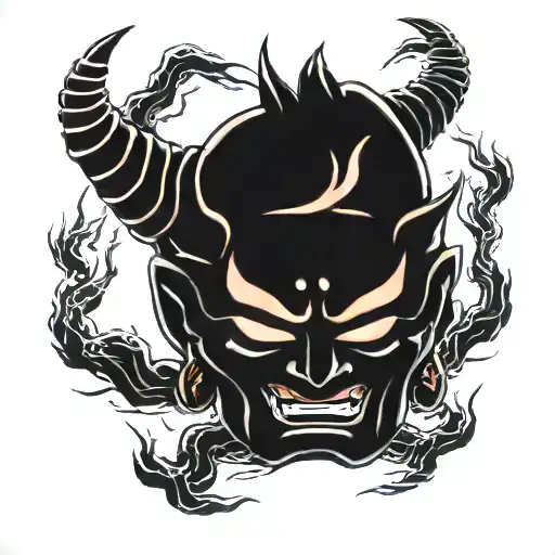 Lightning Buddha, Oni Mask tattoo design idea