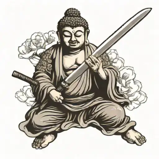 Buddha with a katana tattoo design idea