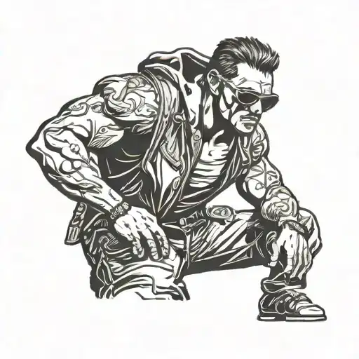 Fighter wearing sunglasses, full body tattoo design idea
