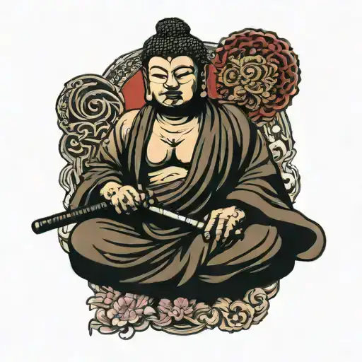 Buddha with a katana tattoo design idea