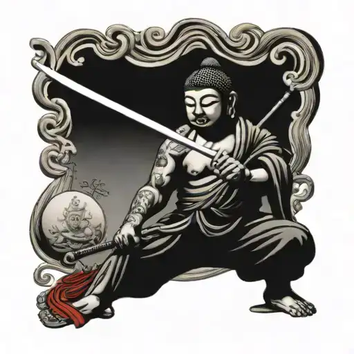 Buddha with a katana tattoo design idea