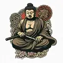 Buddha with a katana tattoo design idea