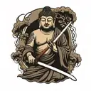 Buddha with a katana tattoo design idea