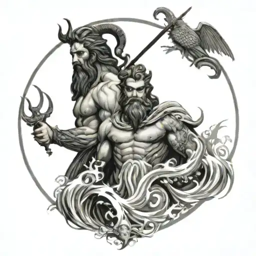 zeus, poseidon and hades black and grey tattoo tattoo design idea