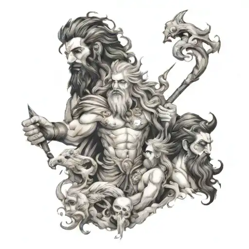 zeus, poseidon and hades black and grey tattoo tattoo design idea