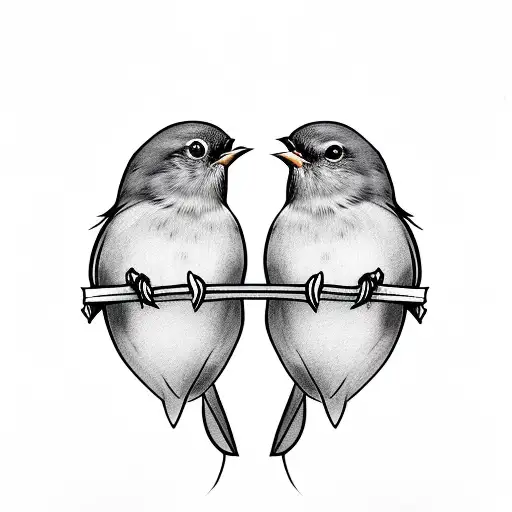 two Robins on a branch kissing tattoo design idea